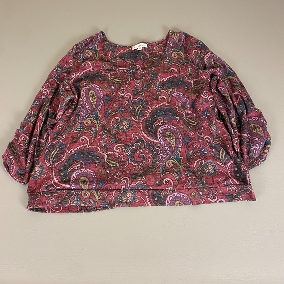 Emily‎ Daniels Paisley Print Blouse Top Plus Size 3X Red Purple 3/4 Sleeve - Picture 1 of 11